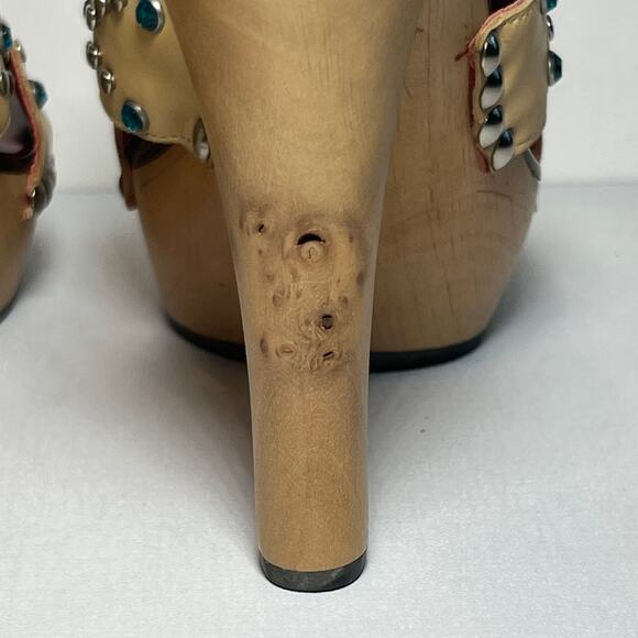 Jean-Michel Cazabat Platform Sandals Tan Leather Rhinestone 5 Inch Heel Sz 7.5 - Picture 10 of 12